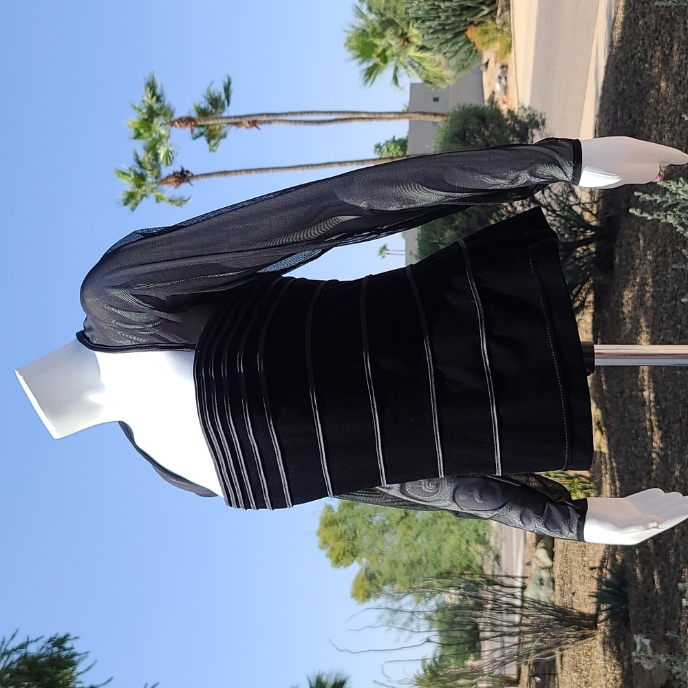Vintage Tadashi Shoji Illusion Sheer Mesh Velvet Corset Bodice Blouse Top L M